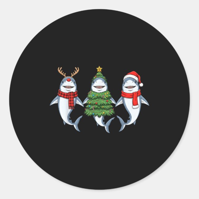 Sticker Rond Retro Christmas Shark Santa Reindeer  (Devant)
