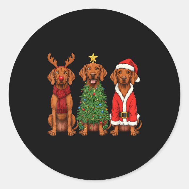 Sticker Rond Retro Christmas Vizsla Santa Reindeer Dog Lover  (Devant)