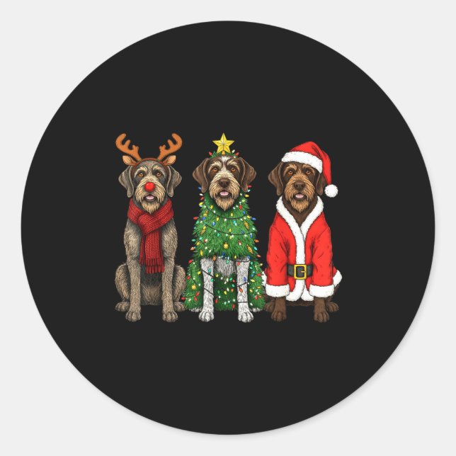 Sticker Rond Retro Christmas Wirehaired Inting Griffon Santa Re (Devant)