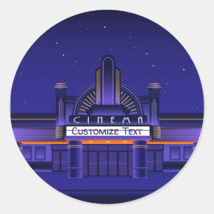 Sticker Rond Retro Cinema Movie Theatre Marquee Personnaliser