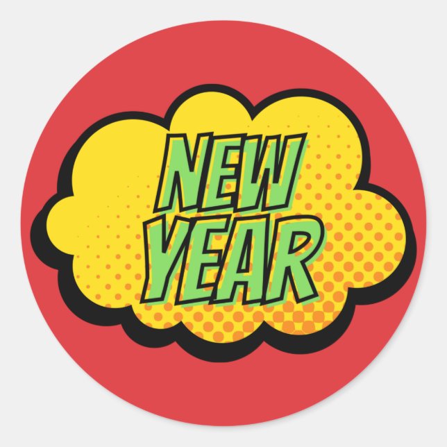 Sticker Rond Retro Comic Style de livre Nouvel An (Devant)