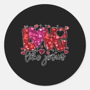 Sticker Rond Retro Coquette Cross Love Like Jesus Valentines