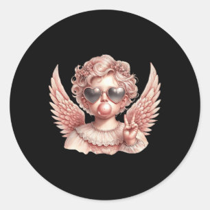 Sticker Rond Rétro Cupidon Valentine soufflant la bulle Saint V