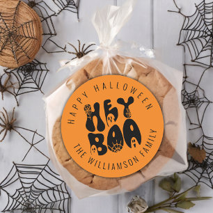 Sticker Rond Retro Cute Hey Boo Halloween Ghost Éffrayant   Noi