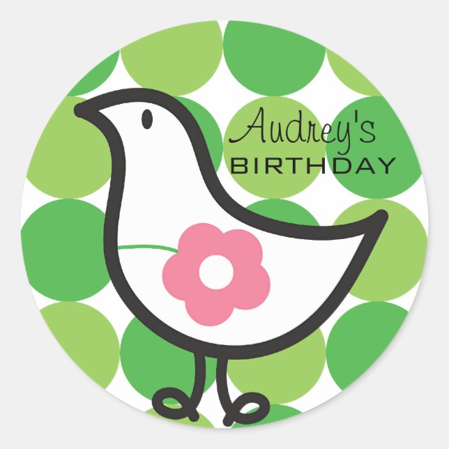 Sticker Rond Retro Daisy Baby Chick Bird Points Mets Whimsical (Devant)