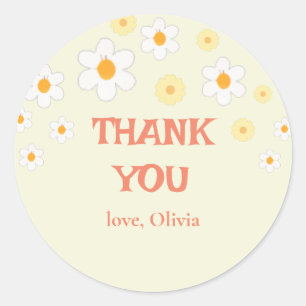 Sticker Rond Retro daisy boho fleurie anniversaire Merci de fav