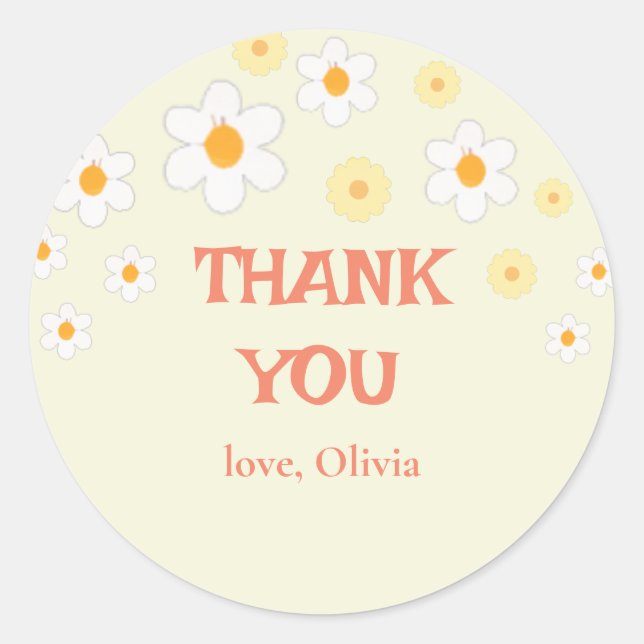 Sticker Rond Retro daisy boho fleurie anniversaire Merci de fav (Devant)