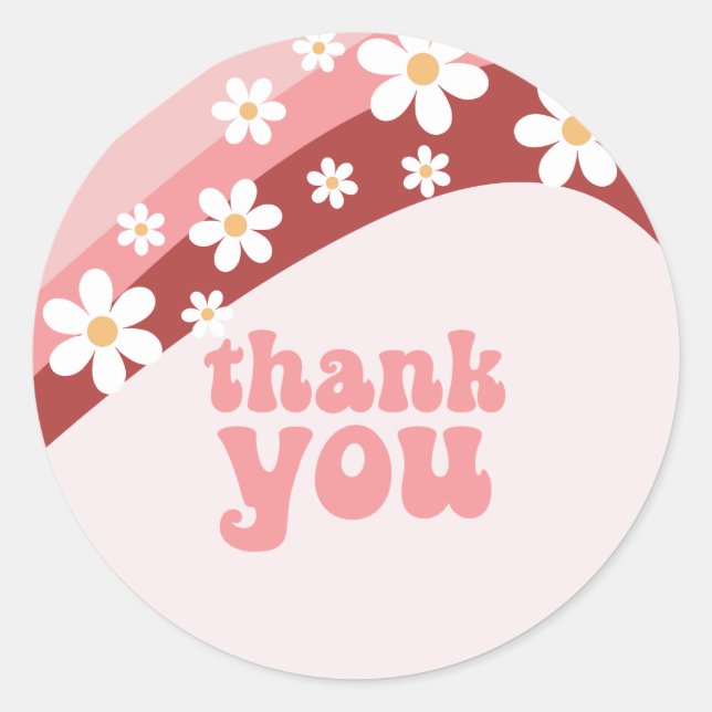 Sticker Rond Retro daisy boho floral arc-en-ciel merci (Devant)