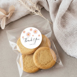 Sticker Rond Retro daisy boho floral birthday thank you favor 