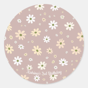 Sticker Rond Retro Daisy Floral Motif Personnalisé Anniversaire