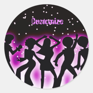 Sticker Rond Retro Dance Party rose