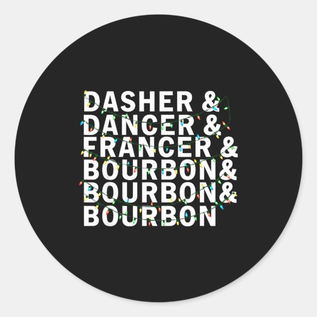 Sticker Rond Retro Dasher Dancer Prancer Bourbon Christmas Funn (Devant)