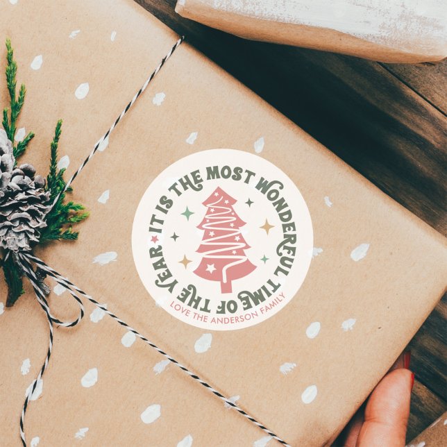 Sticker Rond Rétro de Noël rose (Créateur téléchargé)