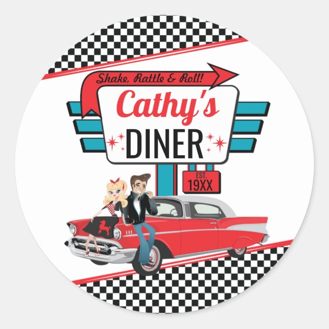 Sticker Rond Retro Diner 1950 White & Red Sock Hop (Devant)