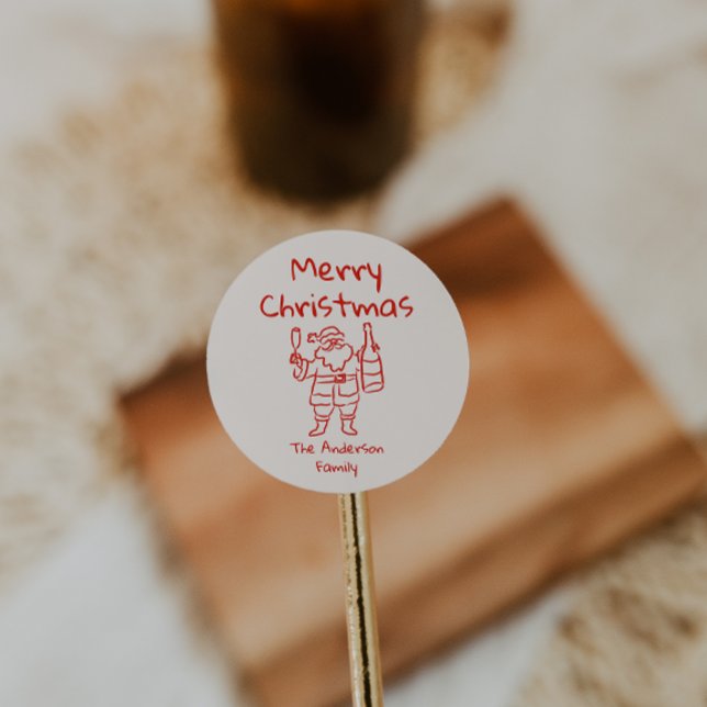 Sticker Rond Retro Drawn Red Santa Claus Merry Christmas (Créateur téléchargé)