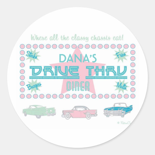 Sticker Rond Retro Drive-Thru Diner (pk) (Devant)