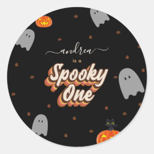 Sticker Rond Retro Éffrayant un 1er Halloween fête d'anniversai