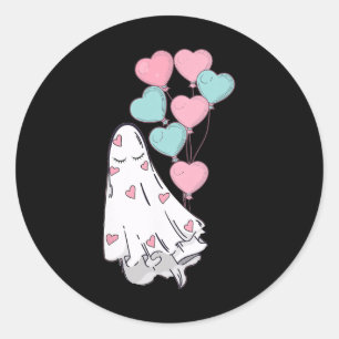 Sticker Rond Retro Éffrayant Valentine Ghost Couple Valentines 
