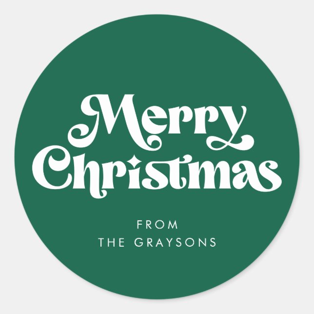 Sticker Rond Retro Elegant Joyeux Noël Vert (Devant)