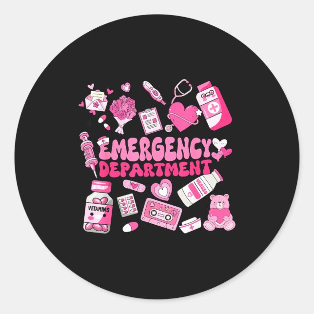 Sticker Rond Retro Emergency Department Nk Valentine Er Nurse W (Devant)