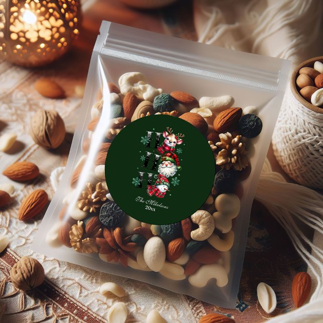 Sticker Rond Retro En vichy Père Noël & Amis Noël (Créateur téléchargé)