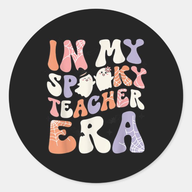 Sticker Rond Retro Enseignant Amusant Halloween mignonne Dans M (Devant)