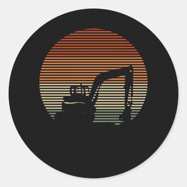 Sticker Rond Rétro Excavateur Garçons Construction de baguette (Devant)