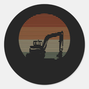 Sticker Rond Rétro Excavateur Garçons Construction de bébé