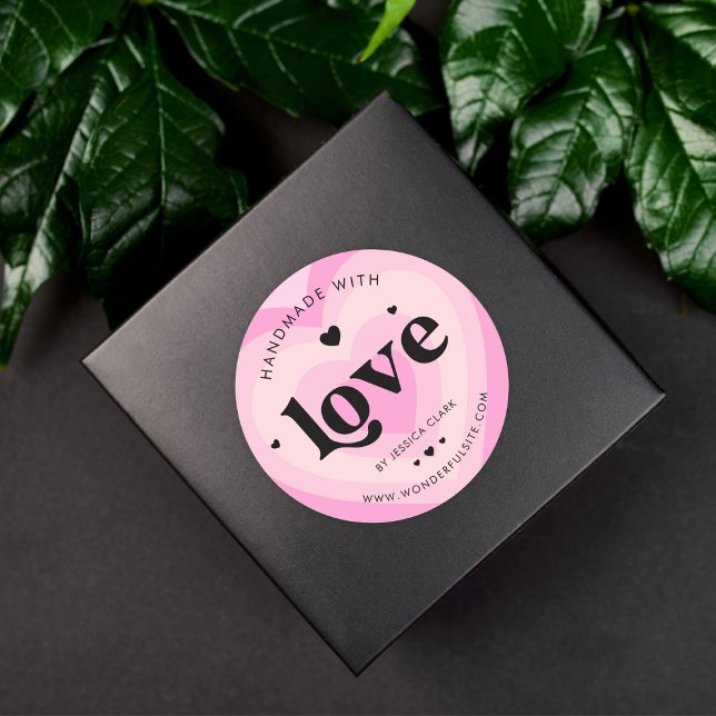 Sticker Rond Rétro fait main avec amour Coeur superposé rose Mi (Créateur téléchargé)