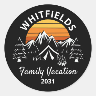 Sticker Rond Retro Famille Camping vacances Nom personnalisé