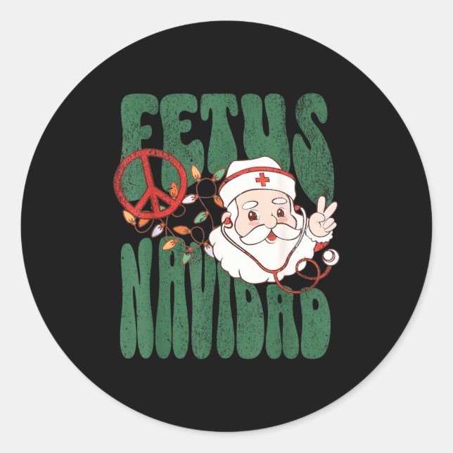 Sticker Rond Retro Fetus Navidad Santa Claus Christmas Obgyn Nu (Devant)