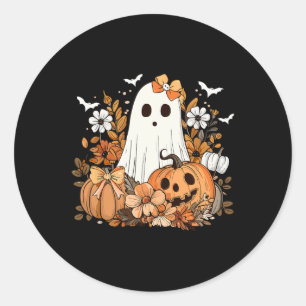 Sticker Rond Retro Floral Ghost mignon Citrouille Automne Hallo