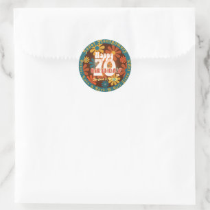 Sticker Rond Retro Flower Power Custom 70e anniversaire