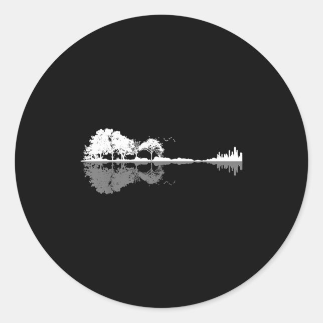Sticker Rond Retro Forest Funny Nature Guitar Clic Music  (Devant)