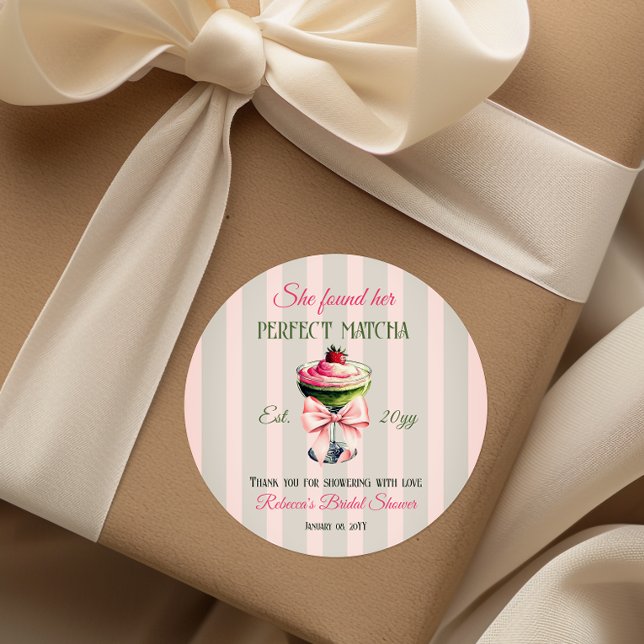 Sticker Rond Rétro Fraise Parfait Matcha Rose Bow Bridal Shower (Créateur téléchargé)