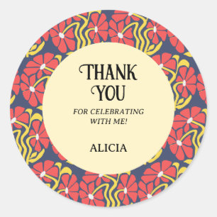 Sticker Rond Retro Funky Super Trippy Daisy Floral Anniversaire
