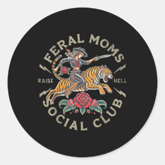 Sticker Rond Retro Funny Feral Moms Social Club Sarcastic Mothe