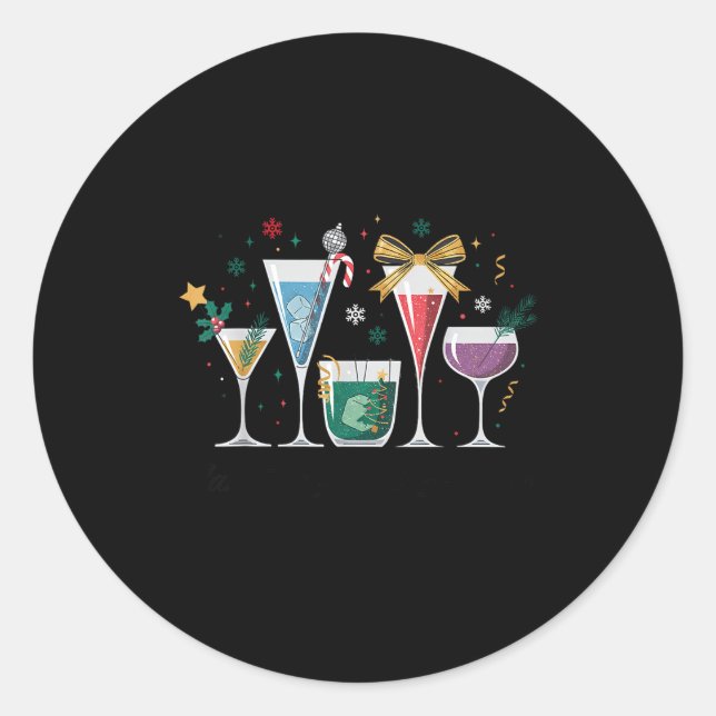 Sticker Rond Retro Funny Santa's Little Helper Martini Merry Ch (Devant)