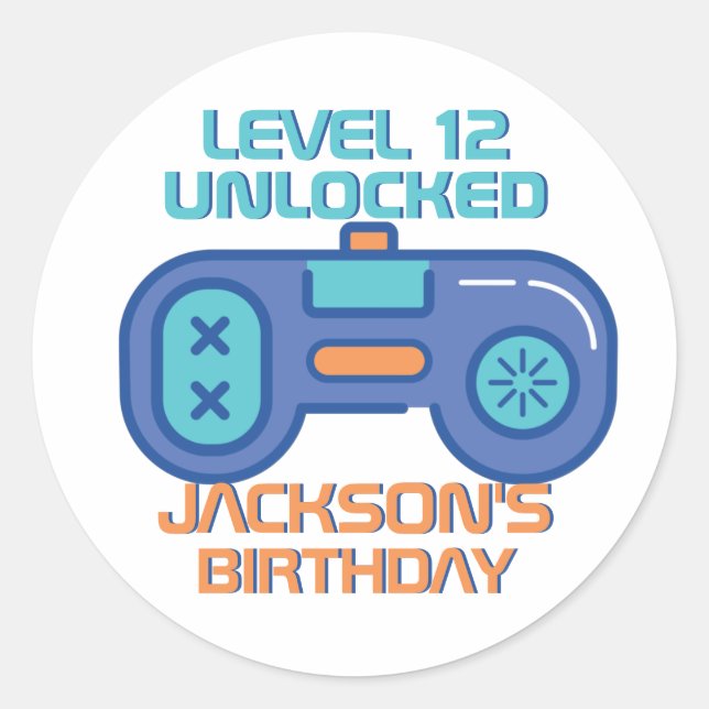 Sticker Rond Retro Gamer Niveau Déverrouillé Jeu Vidéo Garçon A (Devant)