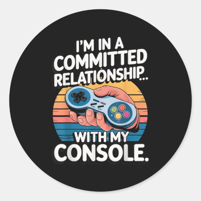 Sticker Rond Retro Gaming Relationship Funny Gamer Console Love (Devant)