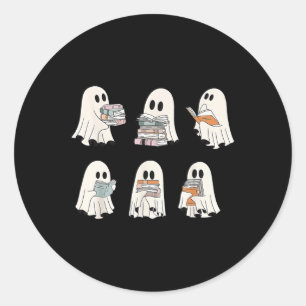Sticker Rond Retro Ghost Reading Books1