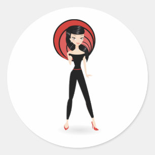 Sticker Rond Retro Girl
