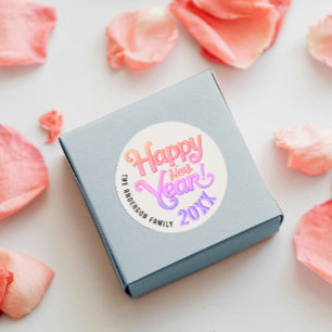 Sticker Rond Retro Girly Vintage Bonne année Pink Script