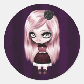 Sticker Rond Retro Goth Gothic Doll