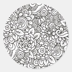 Sticker Rond Rétro griffonnage floral