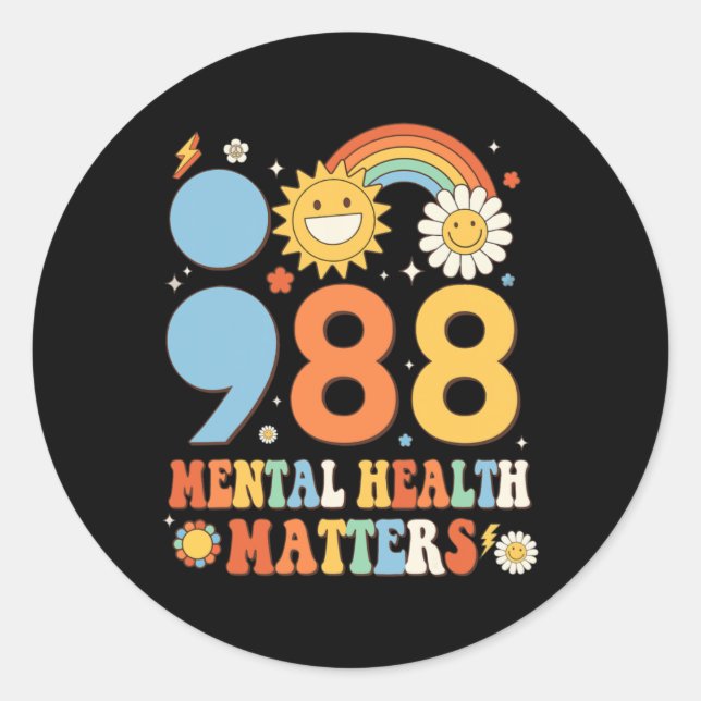 Sticker Rond Retro Groovy 988 Mental Health Problems Suicide Pr (Devant)