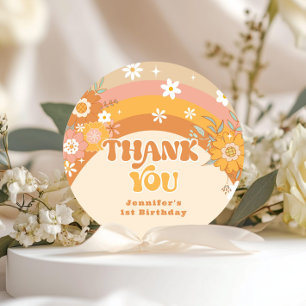 Sticker Rond Retro groovy bébé anniversaire merci