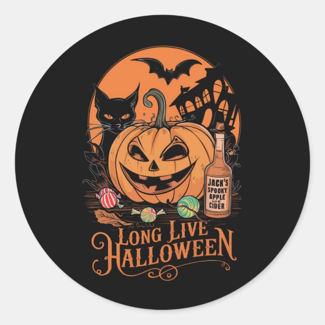 Sticker Rond Retro Halloween Long Live Automne Éffrayante saiso (Devant)