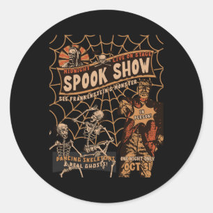 Sticker Rond Retro Halloween Squelette Horreur Monster Midnight