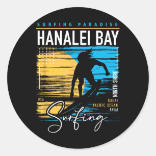 Sticker Rond Rétro Hanalei Y Kauai North Shore Surfant Surf Haw